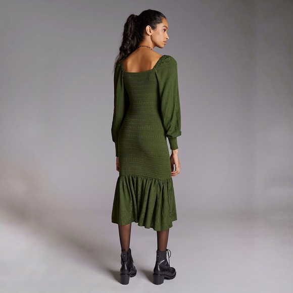 NWT Anthropologie Green Smocked Puff Sleeved Mini Dress - Picture 4 of 6
